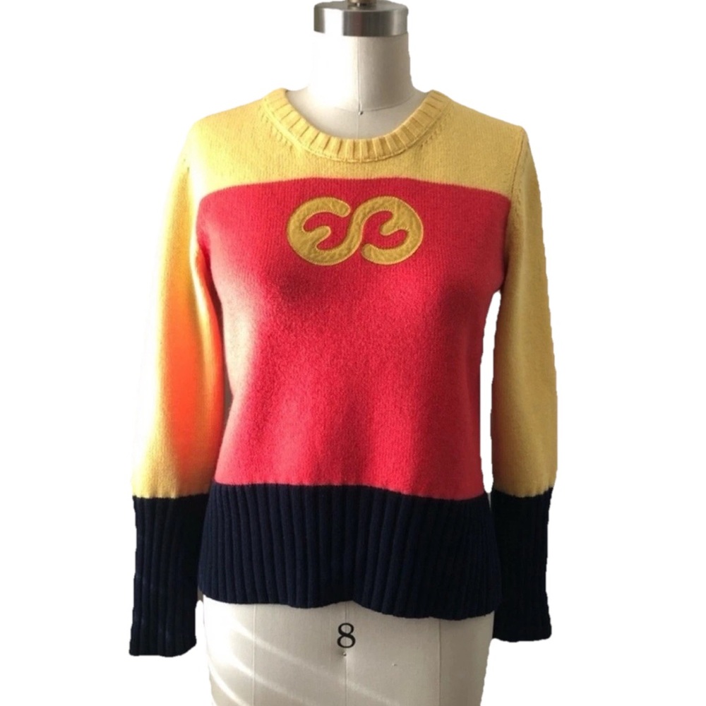 VTG ESCADA Sport Sweater Wool Blend 100% Lamb Leather Lining Sz M Rare 90s Women